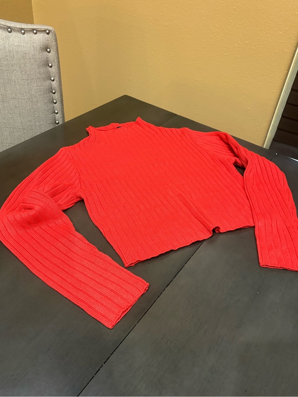 Zaful Womens Red Ribbed Crop Neck Sweater